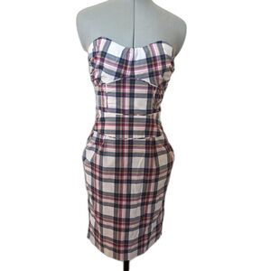 MODA INTERNATIONAL Y2K Bombshell/Wiggle Madras Retro 50s Knee Length Dress, Sz 6
